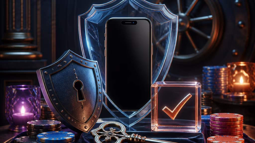 Secure login recovery visual with a vault, key and phone